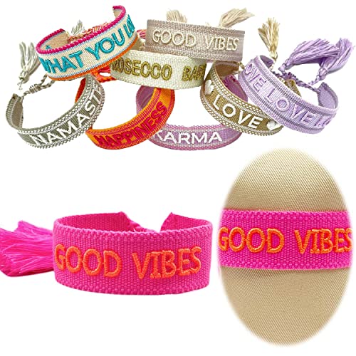 LS-LebenStil Exklusives Statement Armband Quasten besticktes Boho Canvas Webarmband (Good Vibes Neon Pink Orange) LS-LebenStil Exklusives Statement Armband Quasten besticktes Boho Canvas Webarmband (Good Vibes Neon Pink Orange) von LS-LebenStil