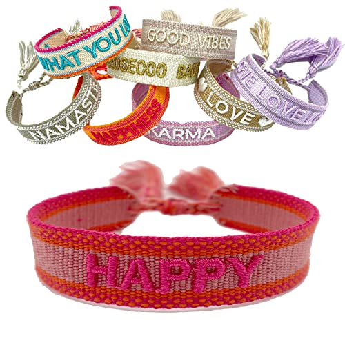 LS-LebenStil Exklusives Statement Armband Quasten besticktes Boho Canvas Webarmband (Happy Rot Pink) von LS-LebenStil
