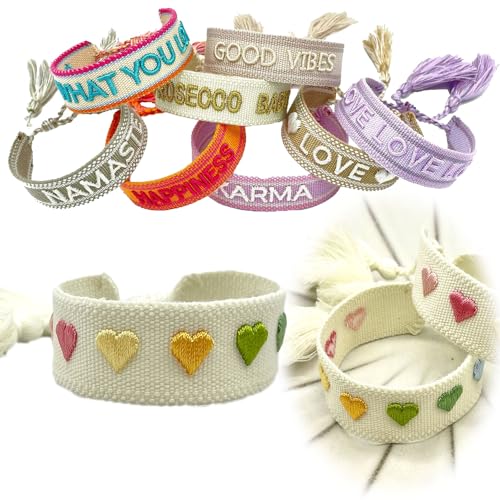 LS-LebenStil Exklusives Statement Armband Quasten besticktes Boho Canvas Webarmband (Herzen Multi Colour Bunt) von LS-LebenStil