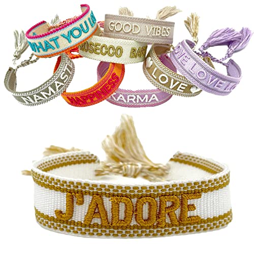 LS-LebenStil Exklusives Statement Armband Quasten besticktes Boho Canvas Webarmband (J'ADORE Gold) von LS-LebenStil