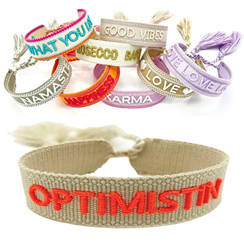 LS-LebenStil Exklusives Statement Armband Quasten besticktes Boho Canvas Webarmband (Optimistin Beige Orange) von LS-LebenStil