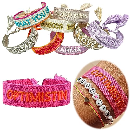 LS-LebenStil Exklusives Statement Armband Quasten besticktes Boho Canvas Webarmband (Optimistin Neon Pink) von LS-LebenStil