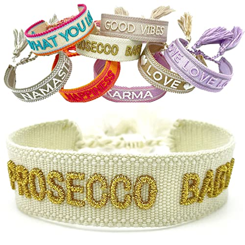 LS-LebenStil Exklusives Statement Armband Quasten besticktes Boho Canvas Webarmband (Prosecco Baby) von LS-LebenStil
