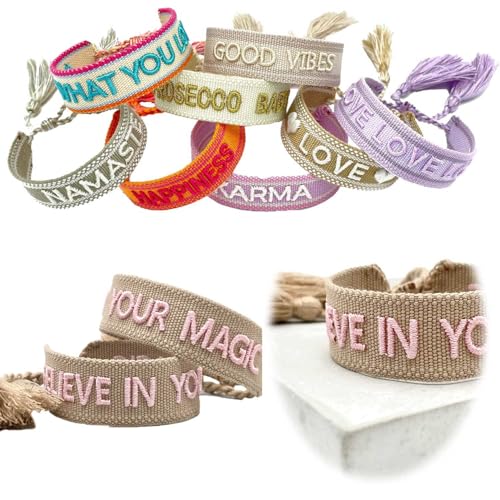 LS-LebenStil Exklusives Statement Armband Quasten besticktes Boho Canvas Webarmband (Believe in Your Magic) von LS-LebenStil