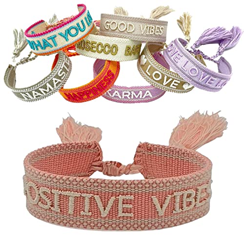 LS-LebenStil Exklusives Statement Armband Quasten besticktes Boho Canvas Webarmband (Positive Vibes Rosa) von LS-LebenStil