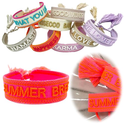 LS-LebenStil Exklusives Statement Armband - das Original - Summer Breeze Neon 16-20cm Quasten besticktes Boho Canvas Webarmband Damen Freundschaftsarmband Geschenk gewebt textil Stoffarmband von LS-LebenStil