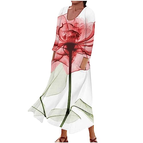 Boho Kleid Damen Alternative Bekleidung - Zipfelige Elfentunika - Im Lagenlook Mit Blumen Bedruckt Rückenfrei Ämellos Definierter Taille Figurbetontem Hüftumwickeltem Kleid Mit Gürtel,Red,XXL von LSAltd