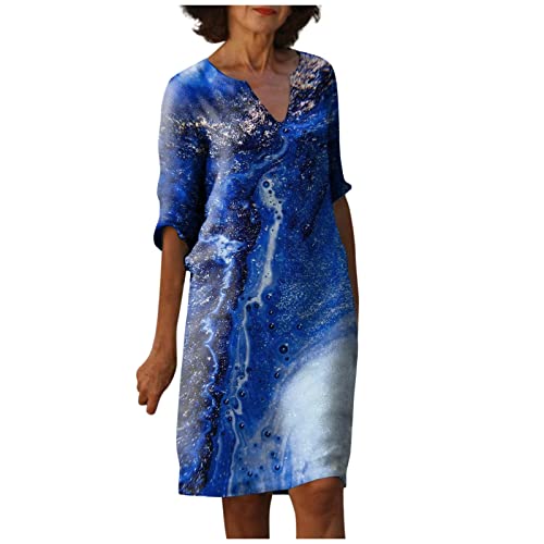 Boho Kleid Damen Damenkleider Festlich Fransenkleid 20 Jahre Alternative Bekleidung - Bedrucktes Langarm Damen Blumen Kleid Kleid Elegant a Linie Faltenkleid,Royal Blue,XXL von LSAltd