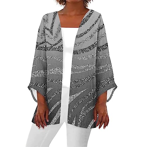 Damen Strickjacke Halloween Cardigan Damen Sommer Lang Herbst-Strickjacke Für Damen Strickjacken Mit Tasche Langarm Leichter Cardigan Lang Dünne Jacke Jersey Blazer Damen（2-Gray,4XL） von LSAltd