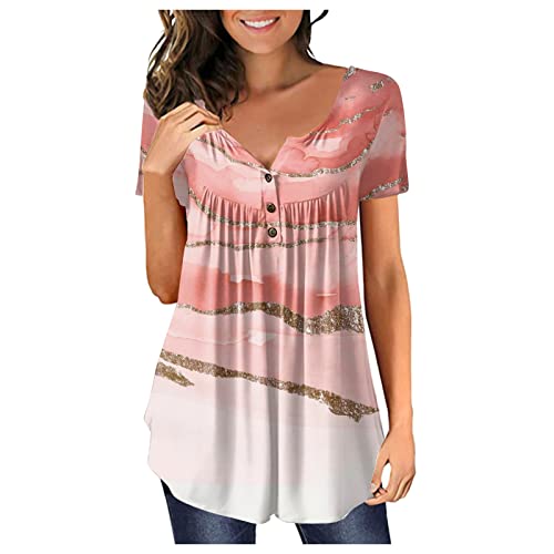 LSAltd Damen T Shirt Babydoll Top Übergangsparka Lang Spitzen Oberteil Oversize Women, Rollkragen, Kurze Ärmel Longbluse XXL Trachtenhemd Glitzer Shera, sommer, 8-pink, damen oberteile sommer von LSAltd