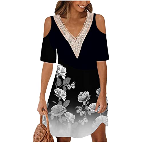 Generic Damen Knielang Samtkleid Gatsby Kleid Schwarz Gold Avondii Ärmelloses Langes Kleid Boho Kleidung Floral Einschulung von LSAltd