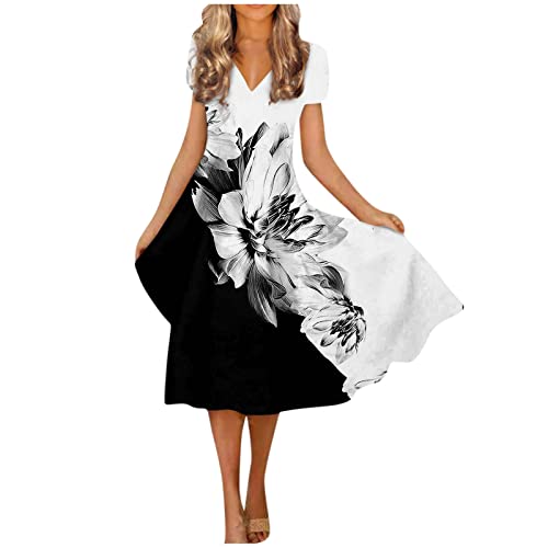 Generic Damen Sommerkleid Damen Kleider Sommer Damen Kleid Halbärmeln Leichte Sommer-Tunika Sommer Tunika Damen Luftig Midi Kleider Damen Schwarz Jumpsuit Damen Kurz Kleider Italienisch Mode Damen von LSAltd