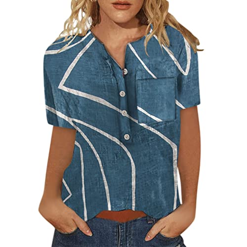 Generic Damen Tshirt Mit V-Ausschnitt Maritimes Shirt Damen Bluse Damen Elegant Gr 54 Damen Sommer Ärmellos Tshirt One Love Shirt Longbluse Blau Damen Top V Ausschnitt Pyjama Leopardenmuster von LSAltd