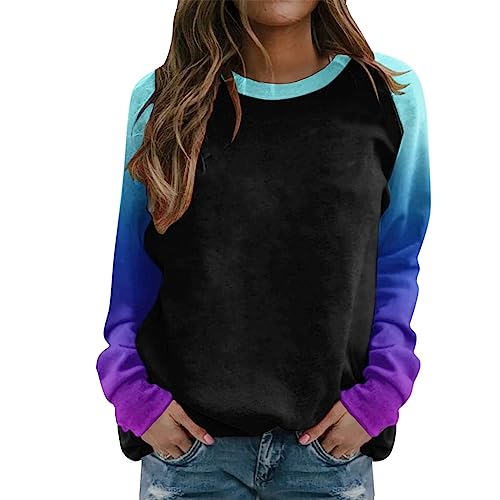 Hoodie Damen Rundhals Langarmshirt O Ausschnitt Langarmshirts Opus Damenmode Dünn Hoodie Sweatjacke Pullover Drucken Strickjacke Damen Lang Lang Pullover Frabblock Kapuzenpullover（3-Purple,L） von LSAltd