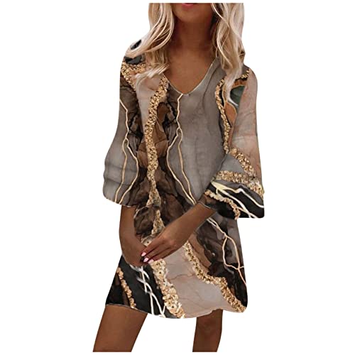 LSAltd Abendkleid, Kasacks Damen Strandkleider Cocktailkleid for Women Blusenkleid Lang Sling-Kleid Blusenkleid Elegante Kleider Damen V-Ausschnitt Pailletten Perlen Fransen Kleid,1-Brown,S von LSAltd