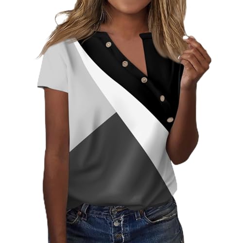 LSAltd Bluse Damen Sommer Poloshirt Business Outfit Damen Sommerbluse Damen Damenblusen Generic T Shirt Damen Damen Oberteile Damen Blusen Kurzarm Sommer Top Mit Integriertem BH（1-Black,XL） von LSAltd