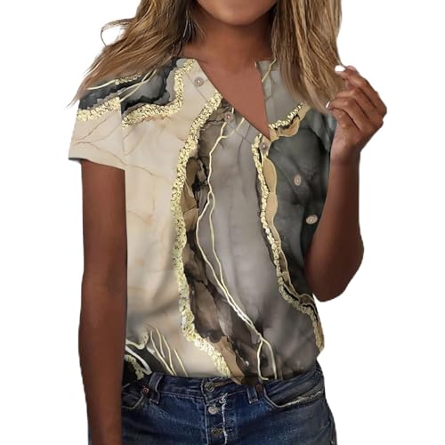 LSAltd Bluse Damen Tanktops Frauen Damen Tops Sommer Neckholder Top Damen Damen Blusen Blusenshirt Damen Longbluse Damen Blusenkleid Blusenshirt Damen Kurzarm Bluse Damen Sommer（3-Khaki,XXL） von LSAltd