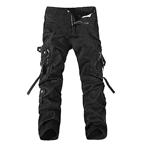 LSAltd Cargohose Lange Unterhosen Herren Taktische Hose Jogpant Herren Jogging Herren Hose 3/4 Arbeitshose Herren Cargo Hosen Herren Hosenklammern Für Radfahrer Cargohose(Schwarz,M) von LSAltd