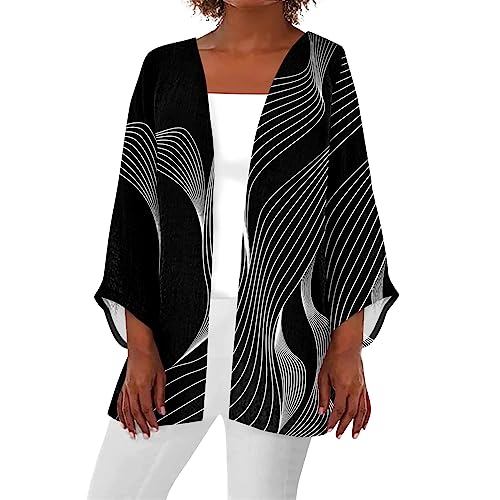 LSAltd Damen Herbst Open Front Cardigan Mit Taschen Halloween Jeansjacke Damen Oversize Damen Elegant Kurzmantel Casual Top Strickjacke Weiß Damen Damenweste Damen Blazer Sommer（1-Black,M） von LSAltd