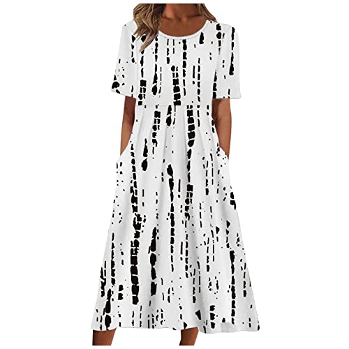 LSAltd Damen Knielang Kleider Bodenlanges Kleid Damen Sommer Schwarz Hippie Strickkleid Damen Große Größen Weihnachtskleid Damen Vintage Kleider Damen Sexy Ballonärmel Neckholder von LSAltd