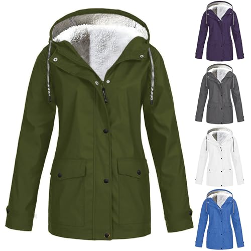 LSAltd Damen Regenjacke Windbreaker Wasserdicht Kapuze Übergangsjacke mit Atmungsaktiv Futter für Frühling Sommer und Herbst Steppweste Cardigan Sweatjacke (armeegrün,XL) von LSAltd