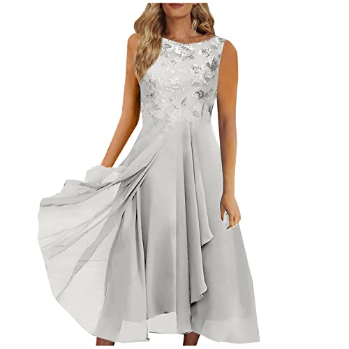 LSAltd Damen Rockabilly Kleider Long Prom Dress Freizeitkleider Damen Sommer Vintage Kleid Damen Elegant Trockenkleidung Damen Kleid Festlich Spitze Tanzkleid Sommerhose, White-4 von LSAltd