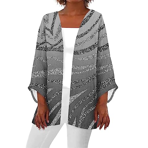 LSAltd Einfarbige Langarm-Strickjacke Für Damen Halloween Blazer Strickjacke Damen Schwarz Strickjacke Kurz Bolero Für Abendkleider Plus Size Damen Strickjacke Damen Sommer Lang（2-Gray,XL） von LSAltd