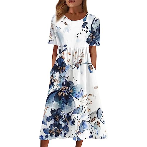 LSAltd Kleid Damen Abendkleider Abendkleid Damen Sommerkleid Damen Lang Blumenmuster Freizeitkleider Festliche Kleider Für Damen Cocktailkleid Kleid Damen Italienische Mode Damen（6-Blue,3XL） von LSAltd