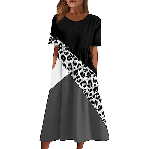 LSAltd Kleid Damen Elegant Summer Dress Festliche Kleider Kleider Damen Schwarzes Kleid Damen Blumenmuster Freizeitkleider Kleid Lang Dress Sommer Sommerkleid Kurze Strandkleider（4-Cow Pattern,3XL） von LSAltd