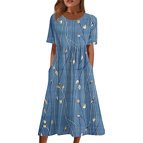 LSAltd Kleider Damen Frühlingskleid Damen Festliche Kleider Für Damen Tunika Damen Sommer Kleid Damen Sommer Kleid Festlich Damen Etuikleid Damen Elegant Damen Kleid Abendkleider（6-Dark Blue,XXL） von LSAltd