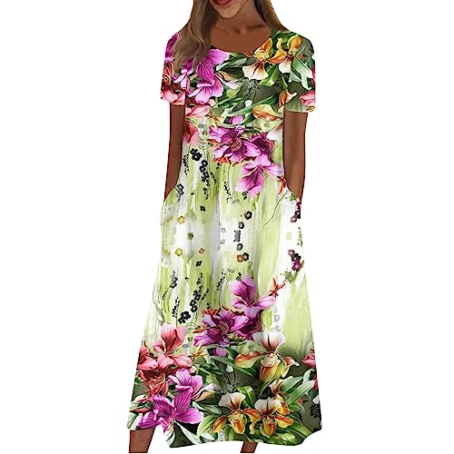 LSAltd Kleider Damen Lose Tunika Freizeitkleid Tunika Damen Sommer Abendkleider Elegant Für Hochzeit Dresses for Women Sommerkleid Damen Leicht Wickelkleid Boho Sommerkleid Damen（2-Green,3XL） von LSAltd