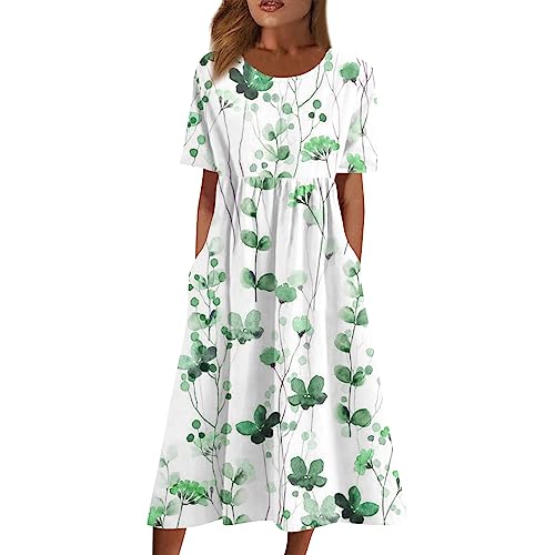 LSAltd Strandkleid Damen Boho Kleidung Damen Brautjungfernkleider Lang Abendkleid Leinenkleid Damen Damen Kleider Elegant Rockabilly Freizeitkleid Damen Sommer-Freizeitkleider Boho（1-Green,XXL） von LSAltd