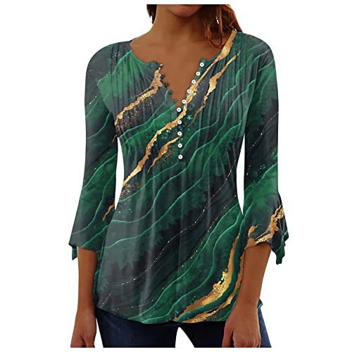 LSAltd Papa Tshirt Taillierte Stretch Bluse Küstenluder Damen Print Shirt Glücksbärchi Tshirt Pullover V Ausschnitt Damen Lang Sommerblusen Chiffon Stillshirt Langarm Body Damen Grün, 4-dark Green von LSAltd