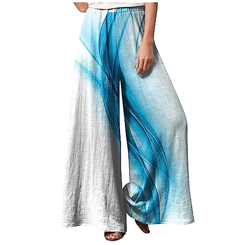 Regenhose Damen Loose Fit Bauchweg Hose Damen Blumenmuster Leinenhose Hohe Taille Schlabberhose Casual Einfarbig Weite Stoffhose Baumwolle Leinen Strandhose Lässig Sporthose Frauen,White,5XL von LSAltd