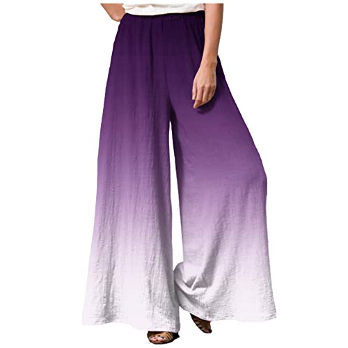 Reithose Damen Elegant Wanderhose Mit Blumen Latzhose Hohe Taille Schlabberhose Casual Einfarbig Leinenhose Baumwolle Leinen Palazzo Hosen Lässig Sporthose Frauen,White,5XL von LSAltd