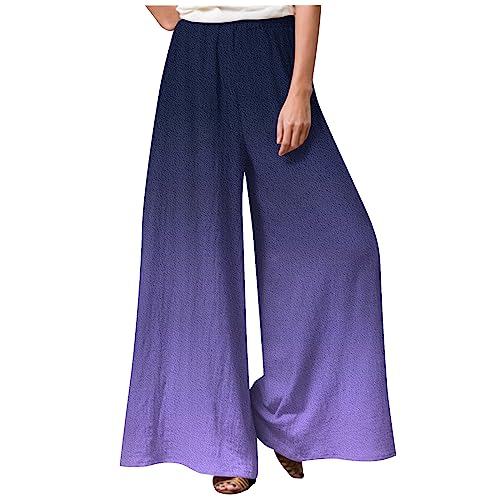 Sommer Hose Damen Lose Stoffhose Mit Blumen Leinenhose Hohe Taille Schlabberhose Casual Einfarbig Freizeithose Baumwolle Leinen Strandhose Lässig Sporthose Frauen,Dark Purple,3XL von LSAltd