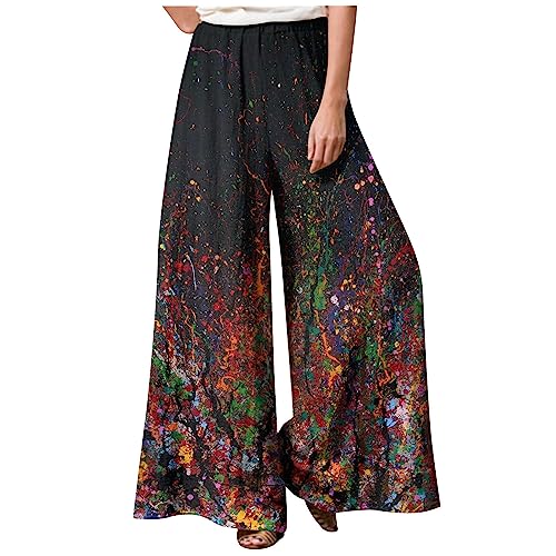 Sporthose Damen Kurz Lange Regenhose Mit Blumen Pumphose Hohe Taille Stoffhose Casual Einfarbig Freizeithose Baumwolle Leinen Freizeithose Große Größe Sporthose Frauen,Black,XL von LSAltd