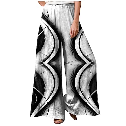 Stoffhose Damen Elegant Lang Wanderhose Mit Blumen Boho Sommerhose Hohe Taille Schlabberhose Casual Einfarbig Leinenhose Baumwolle Leinen Sporthose Frauen Sporthose Frauen,Dark Gray,XL von LSAltd