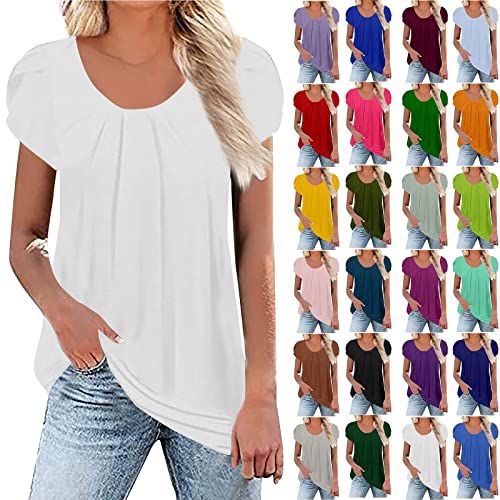 T-Shirt Faltbrett Damen Longsleeve Mit Streifen Cocktail Vest Shirt Oversize Sportshirt Damen Sportshirt Damen Locker 3/4 Arm Basic Shirt Damen Bluse Mit Gummizug Am Saum Damen,White,3XL von LSAltd