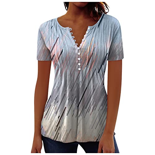 LSAltd T Shirts Damen Tshirt Mit Glitzer Wohnwagen Buntes Shirt Unterwäsche Sommerbluse Locker Blümchen Bluse Damen Büro Outfit Dirndlbluse Weiß Spitze Bluse Mit Reißverschluss Vorne, 8-light Gray von LSAltd