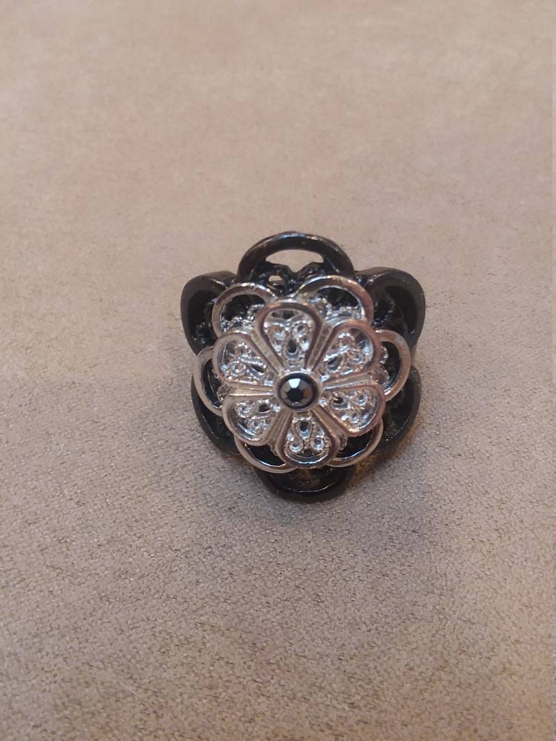 Vintage Elegante Schwarz & Silber Ton Kristall Verstellbar Floral Ring, Einzigartiges Geschenk Für Sie von LSBazaar
