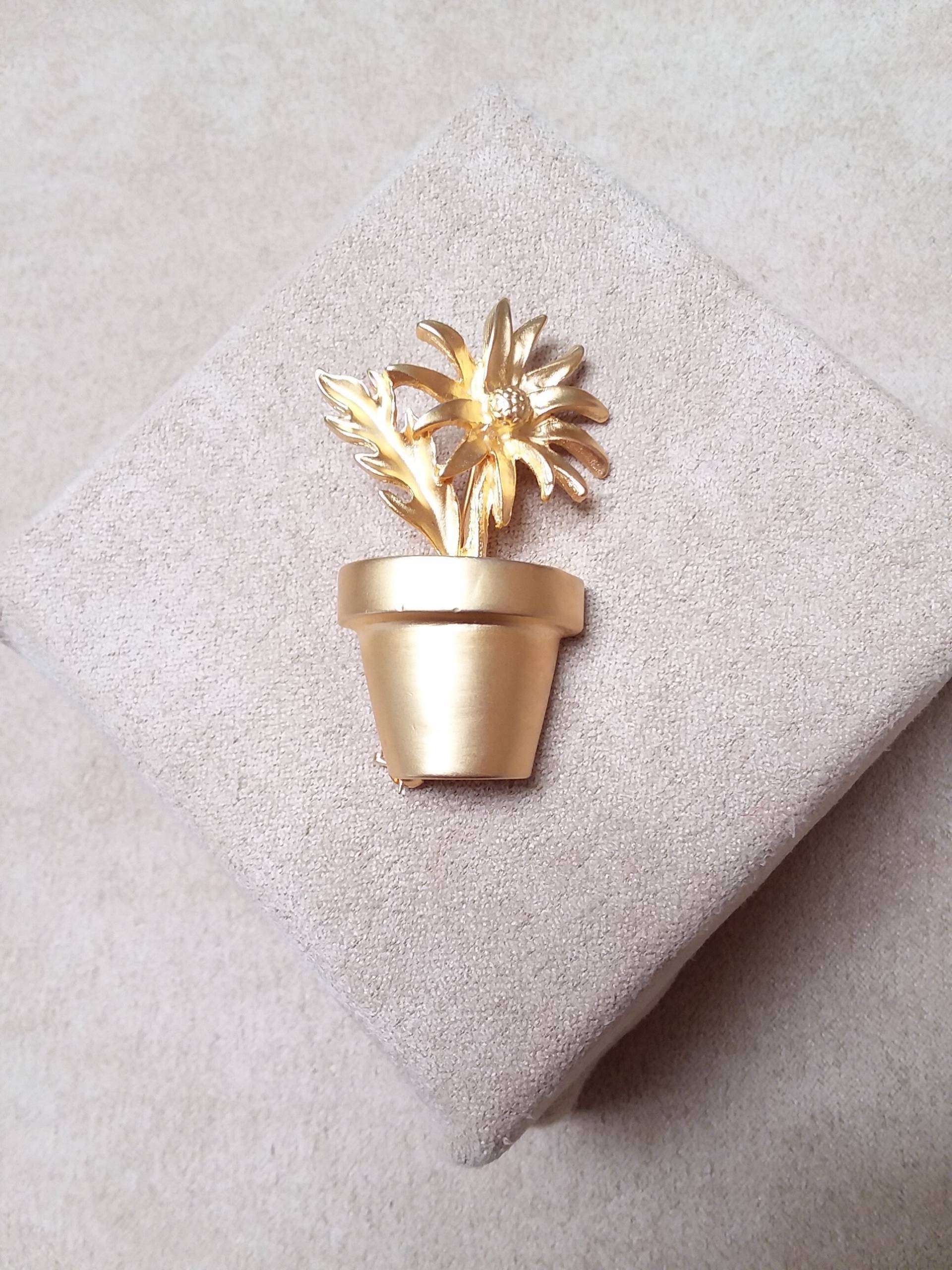 Vintage Signiert "W" Gold Ton Daisy Blume Im Topf Brooch, Einzigartiges Geschenk Für Sie, Mama, Sammler Schmuck von LSBazaar
