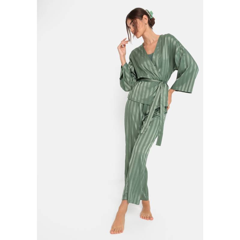 LSCN BY LASCANA Damen Pyjama dunkles Tannengrün gestreift Gr.46 von LSCN BY LASCANA
