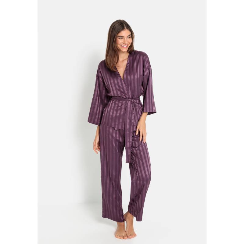 LSCN BY LASCANA Damen Pyjama pflaume gestreift Gr.44 von LSCN BY LASCANA