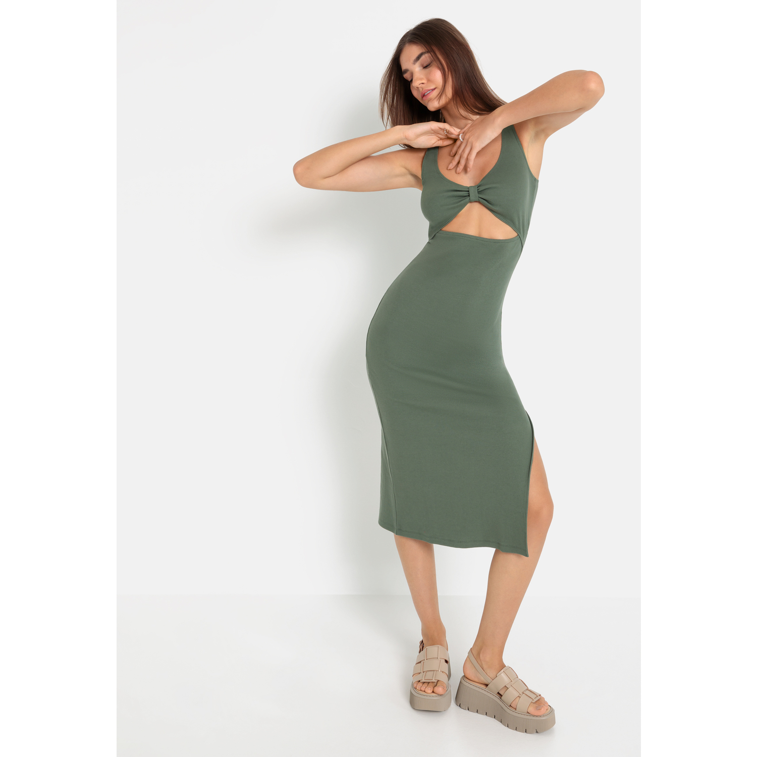 LSCN BY LASCANA Midikleid Damen khaki Gr.40 von LSCN BY LASCANA