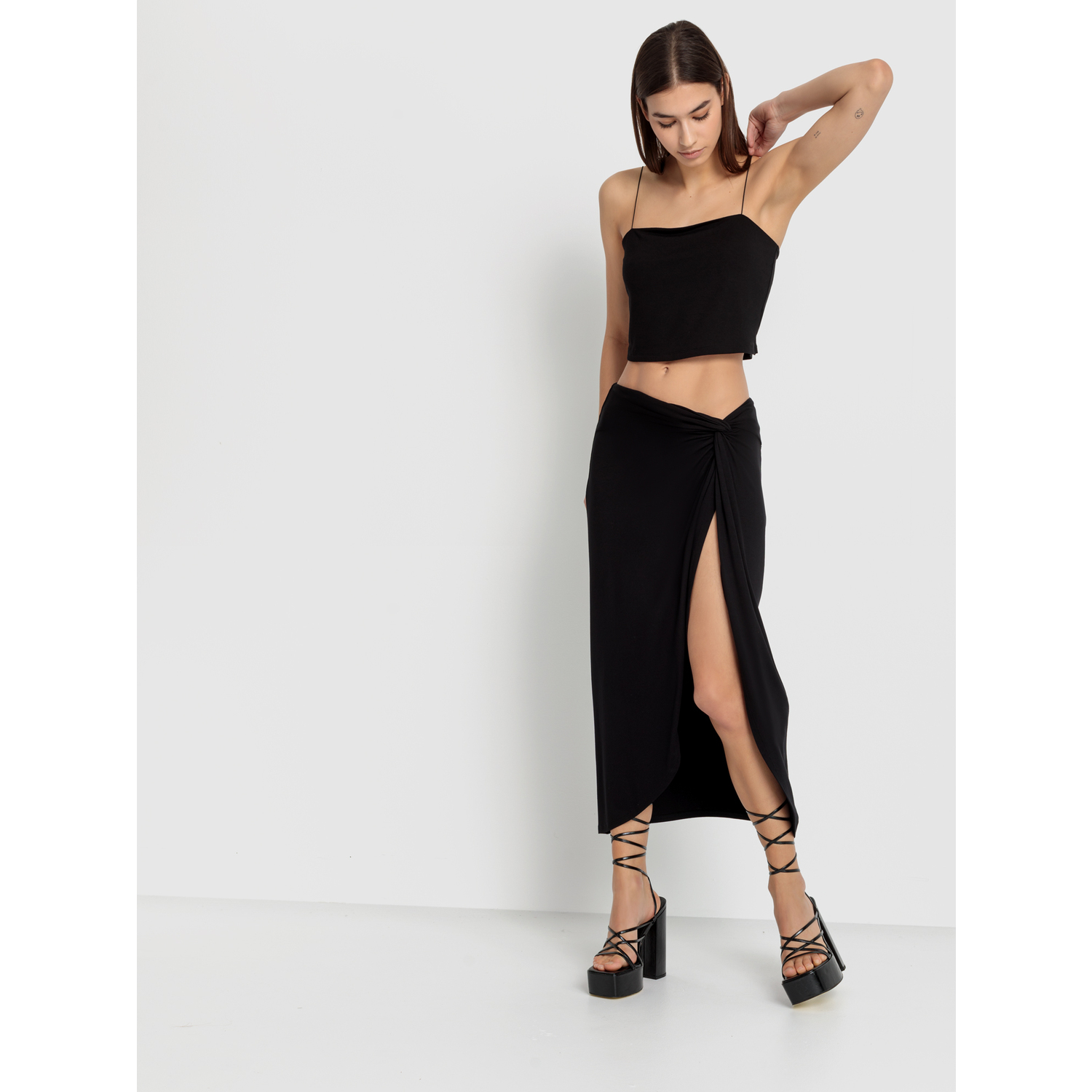 LSCN BY LASCANA Strandset: Spaghettitop und Midirock Damen schwarz Gr.46 von LSCN BY LASCANA