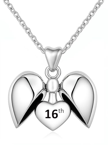 LSDesigns 16th Alles Gute zum Geburtstags Feier Liebe Herz Anhänger & Halskette - 925 Sterling Silber - Geschenk für Damen Kinder, Tochter, Schwester - 16 von LSDesigns
