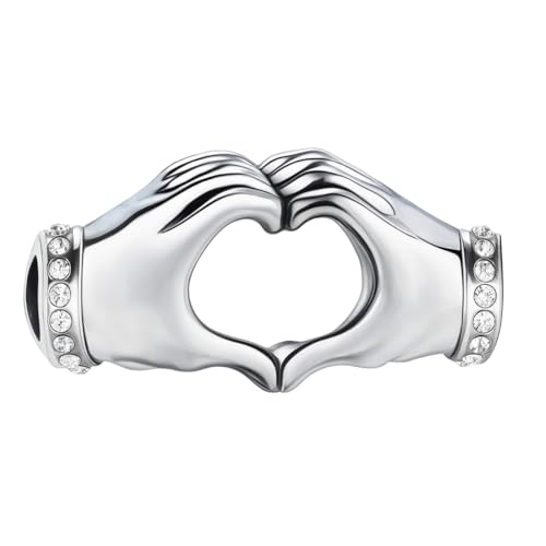 Liebe Herz Hände Charm - Sterling Silber 925 passend für Pandora Moments Armbänder (Weiß Kristall) von LSDesigns