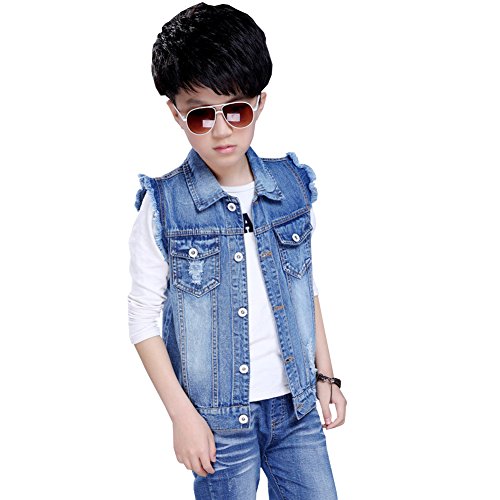 LSERVER Ärmellos Jeans Weste Kinder Jungen Winterjacke Jeansjacke Slim Outwear,116 von LSERVER