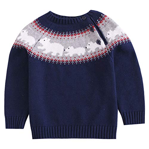 LSERVER Baby Bär Strickpullover Jungen Mädchen Gestrickte Tops Weihnachten Winter Pullover, Dunkelblau, 116(Herstellergröße: 120) von LSERVER